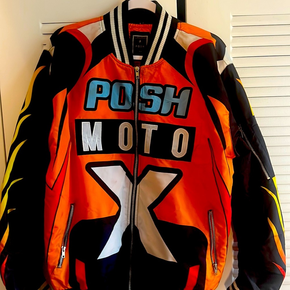 Posh racing jacket. orange , Black , yellow , Red . Large